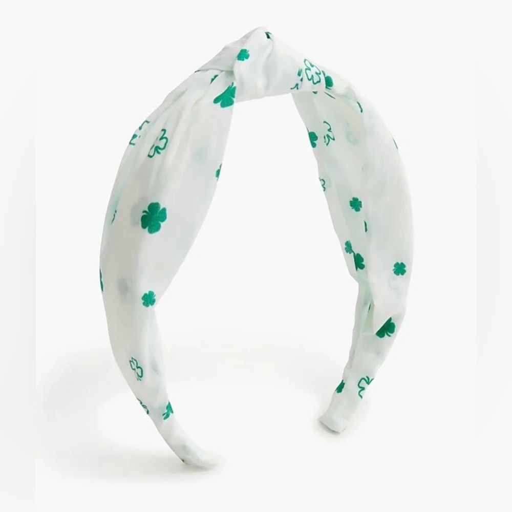 J. Crew White Headband with Green Clover Motif